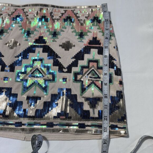 Express Skirt Womens Aztec Print Sequin Mini Size XS Elastic Waist Western Boho - Picture 8 of 8